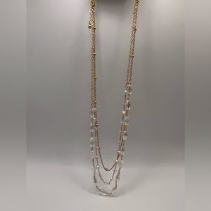 123 Gold Triple Layer with Clear Beads NWT Necklace